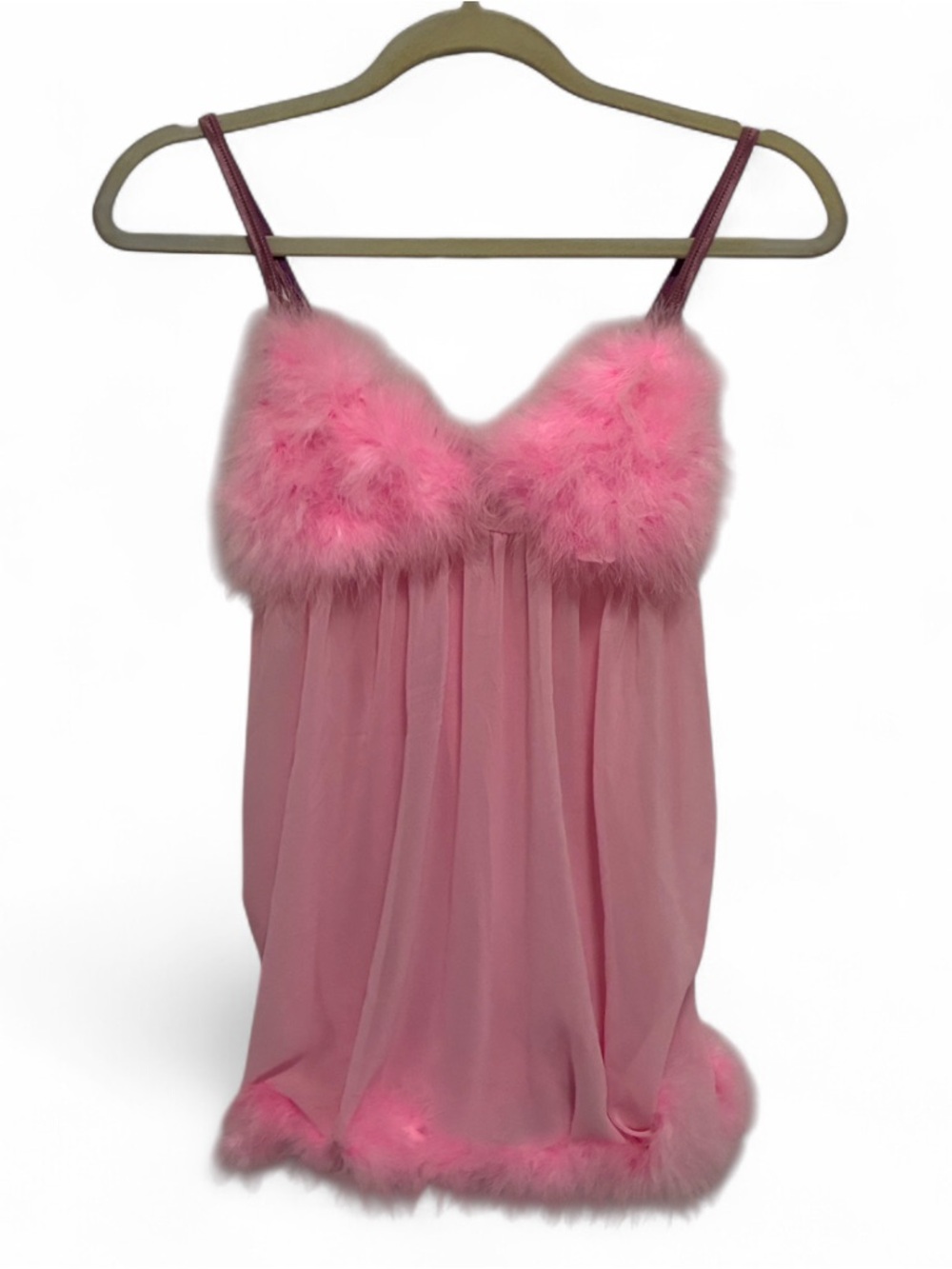 Dolls Kill Pink Feather Trim Babydoll Chemise